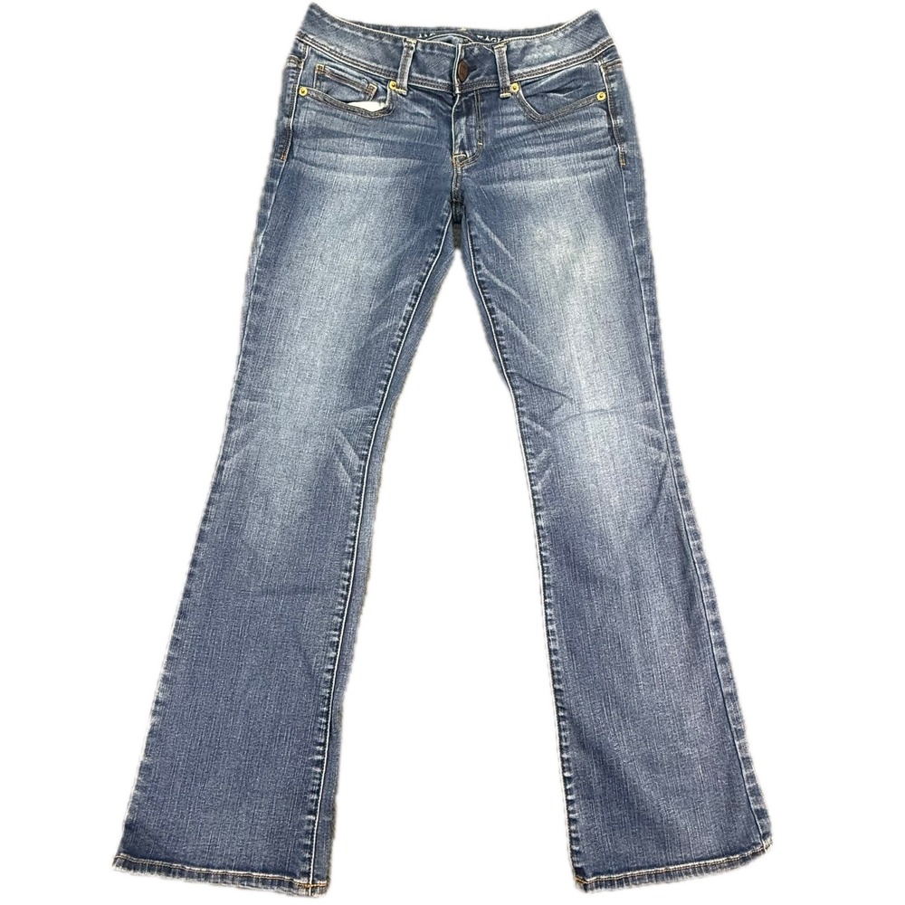 American‎ Eagle Kick Boot Jeans Womens 6 Blue Super Stretch Low Rise Bootcut